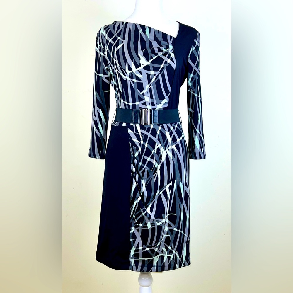 BCBG MAX AZRIA MIDI DRESS IN BLACK/GRAY